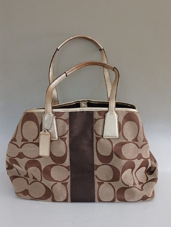 Coach Handbags - Coach Signature Brown Canvas Tote with Kiss Lock